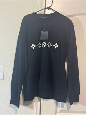 Louis Vuitton Black Crewneck Sweatshirt with White Monogram Motifs